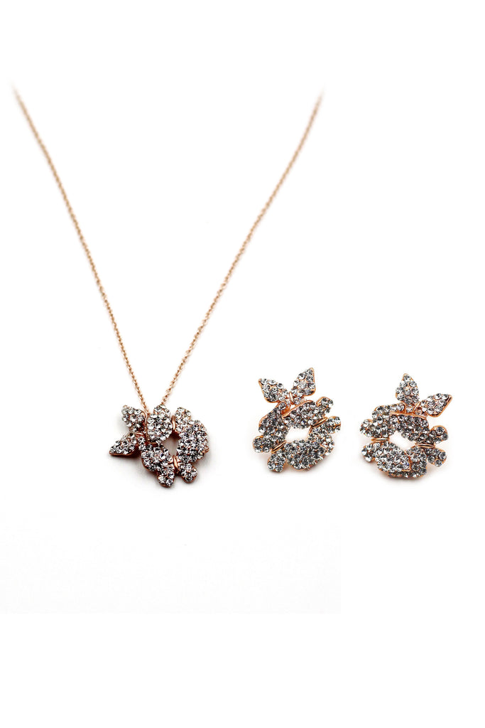 fashion butterfly crystal earring necklace set