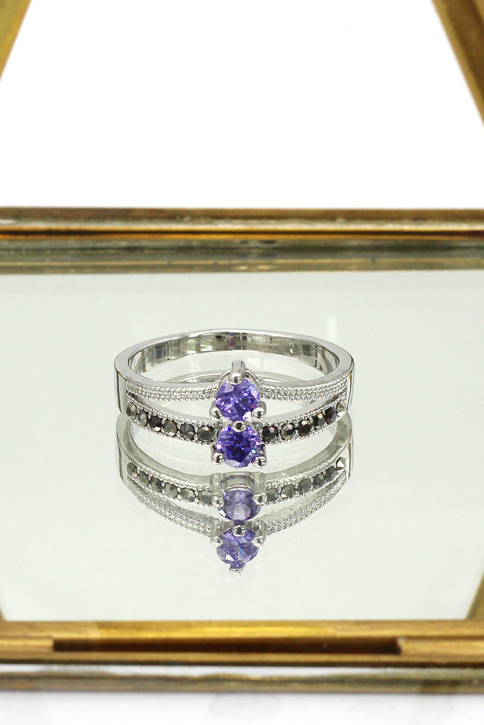 colourful small crystal silver ring