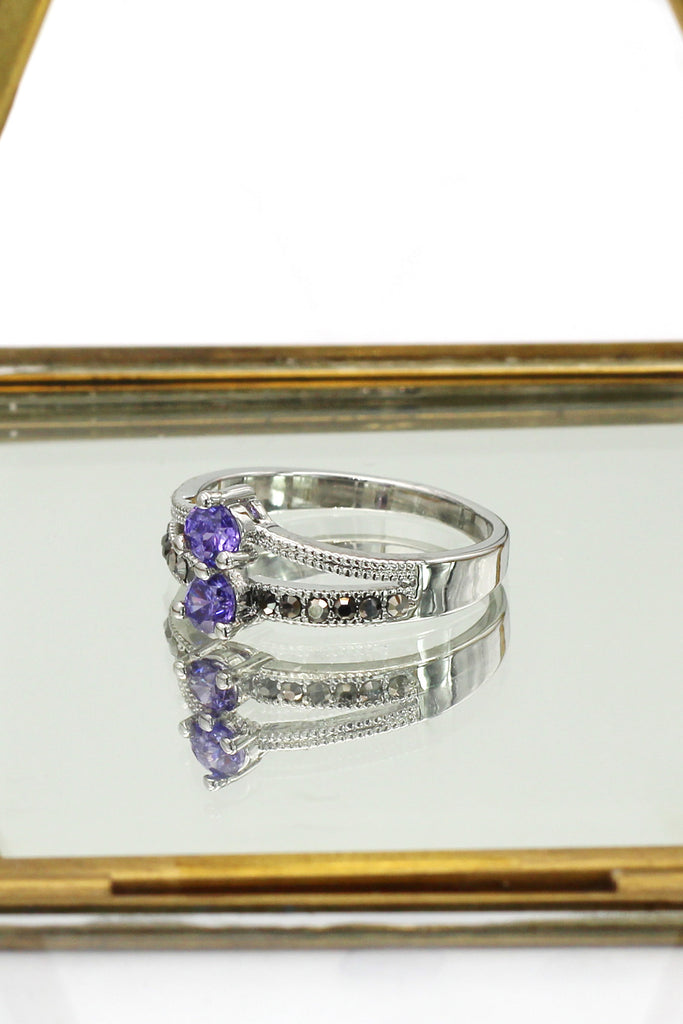 colourful small crystal silver ring