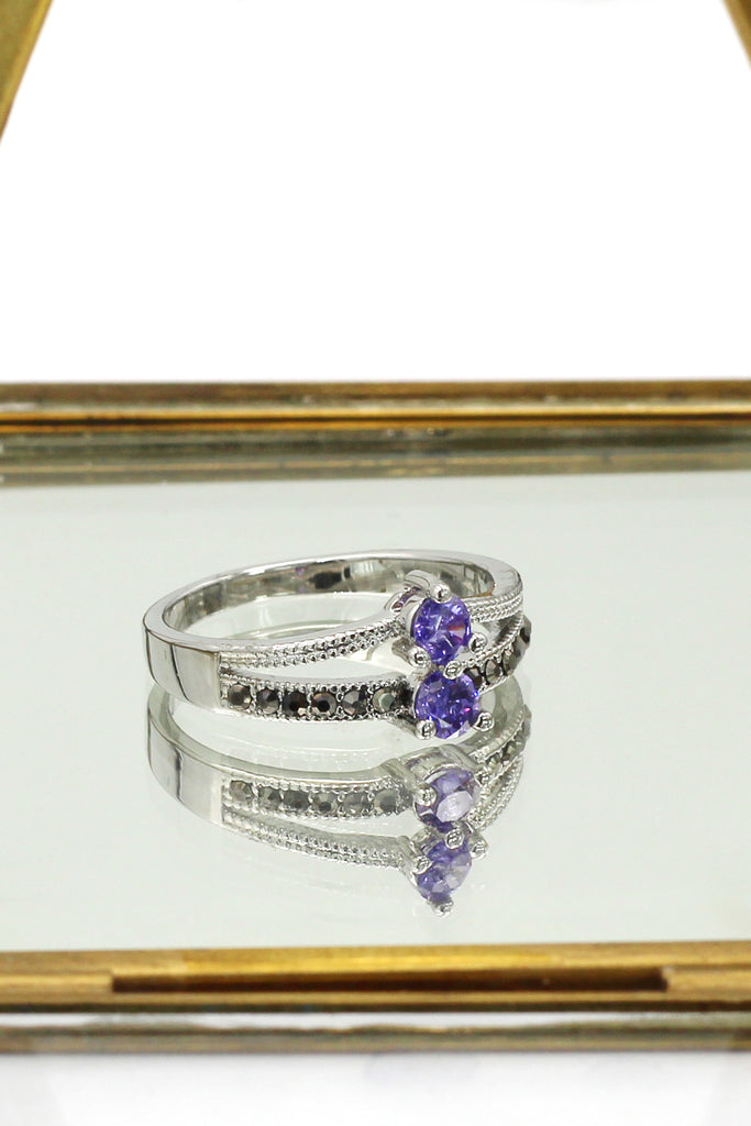 colourful small crystal silver ring