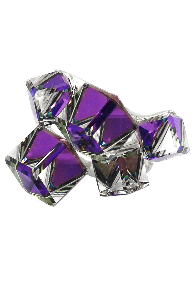 square candy crystal silver ring