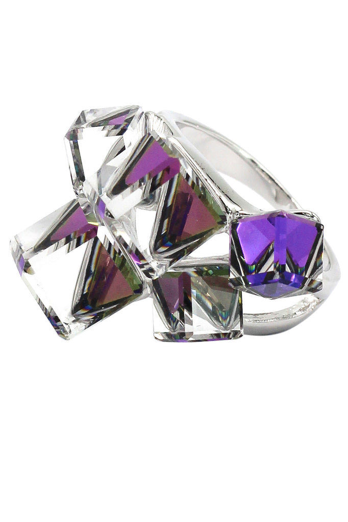 square candy crystal silver ring