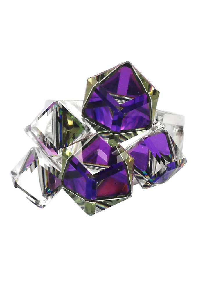 square candy crystal silver ring