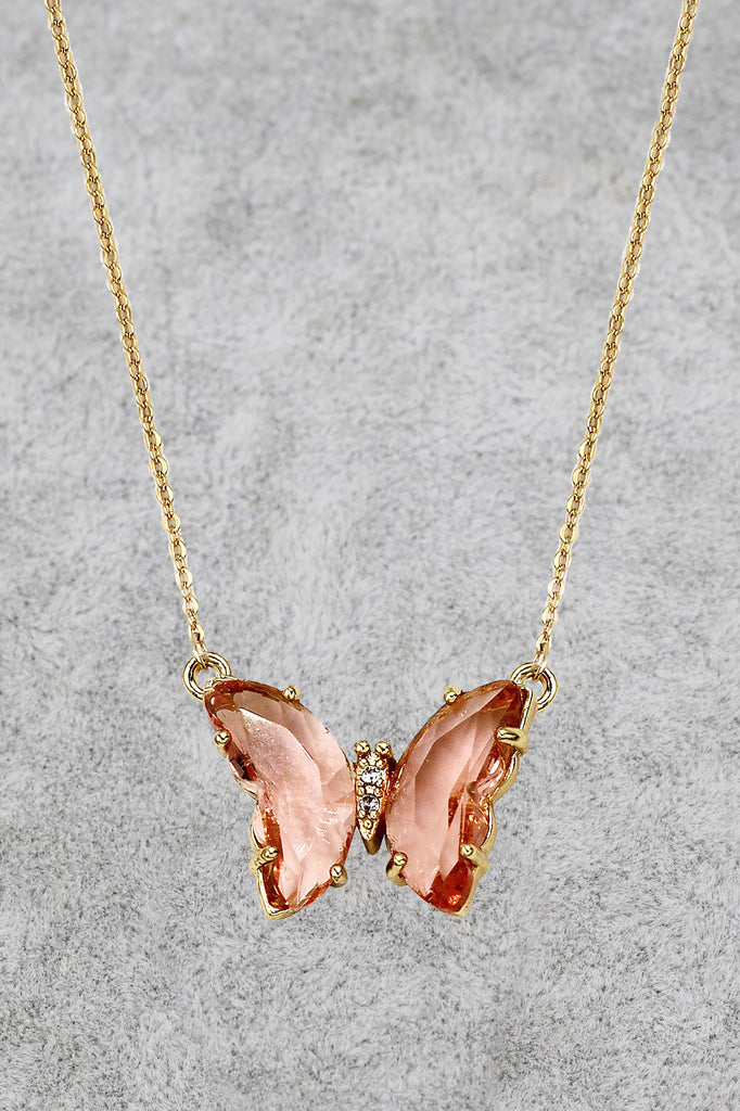simple colorful crystal butterfly double necklace