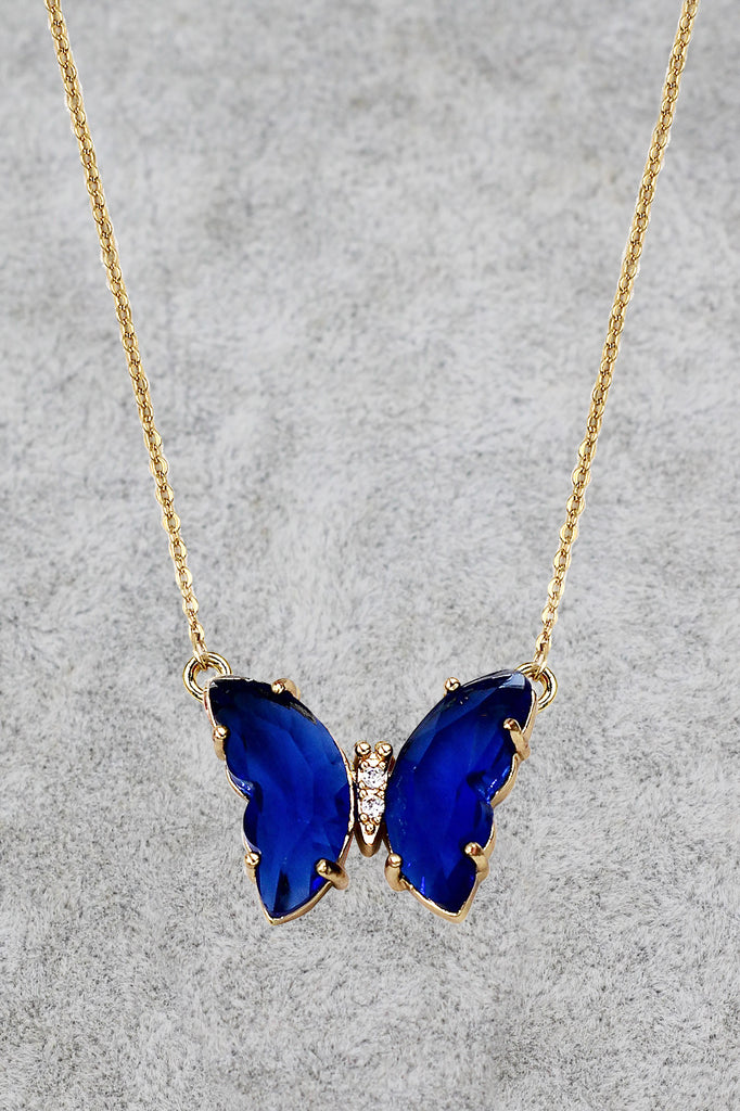 simple colorful crystal butterfly double necklace