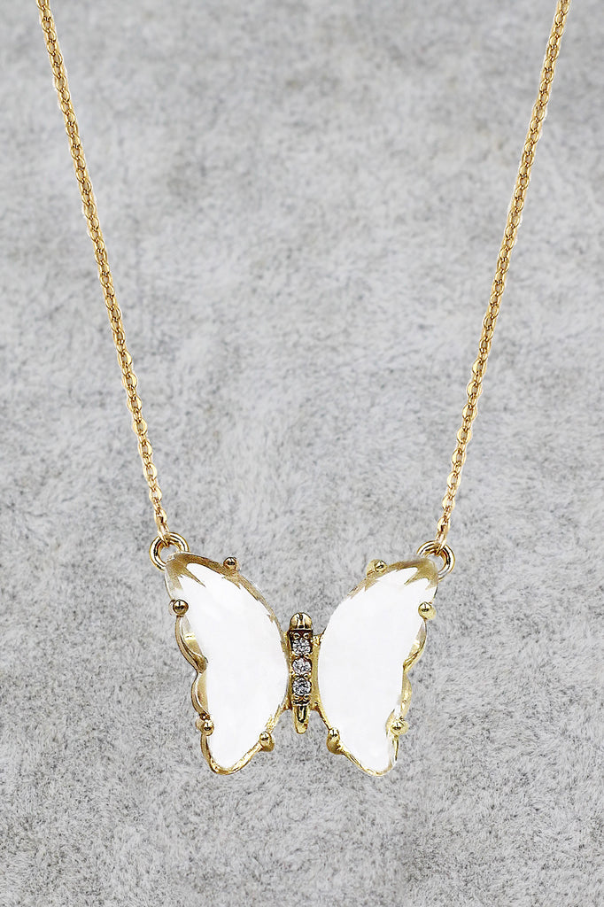 simple colorful crystal butterfly double necklace