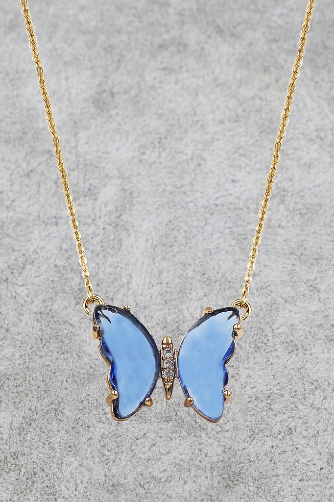 simple colorful crystal butterfly double necklace