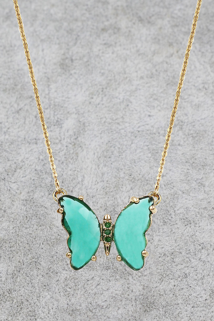 simple colorful crystal butterfly double necklace