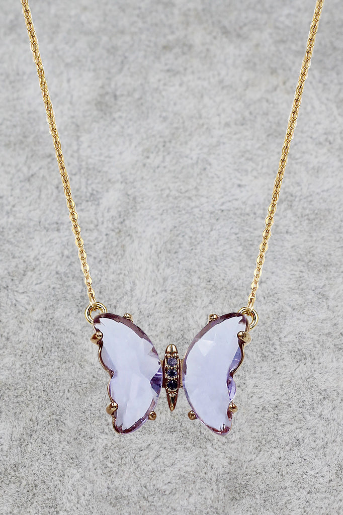 simple colorful crystal butterfly double necklace
