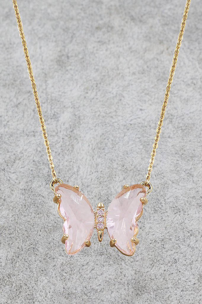 simple colorful crystal butterfly double necklace