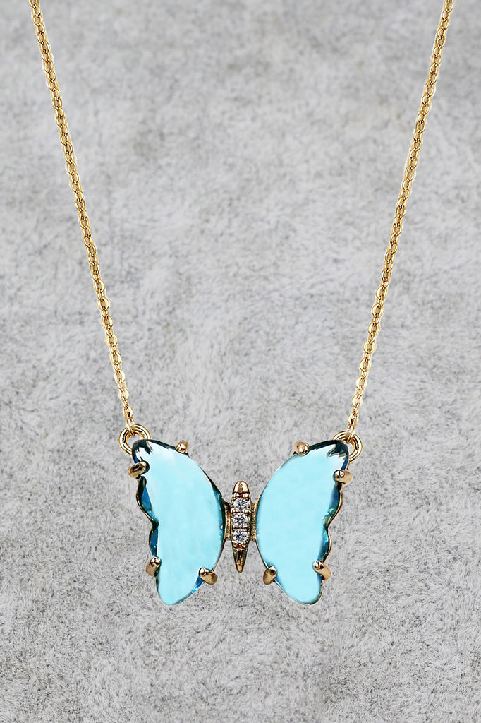 simple colorful crystal butterfly double necklace