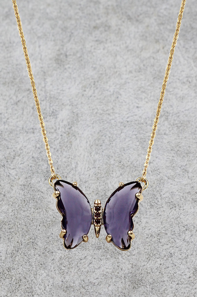 simple colorful crystal butterfly double necklace