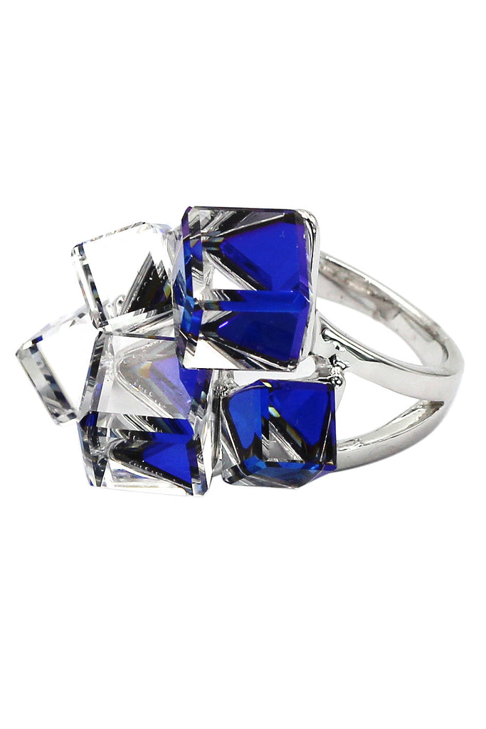 square candy crystal silver ring