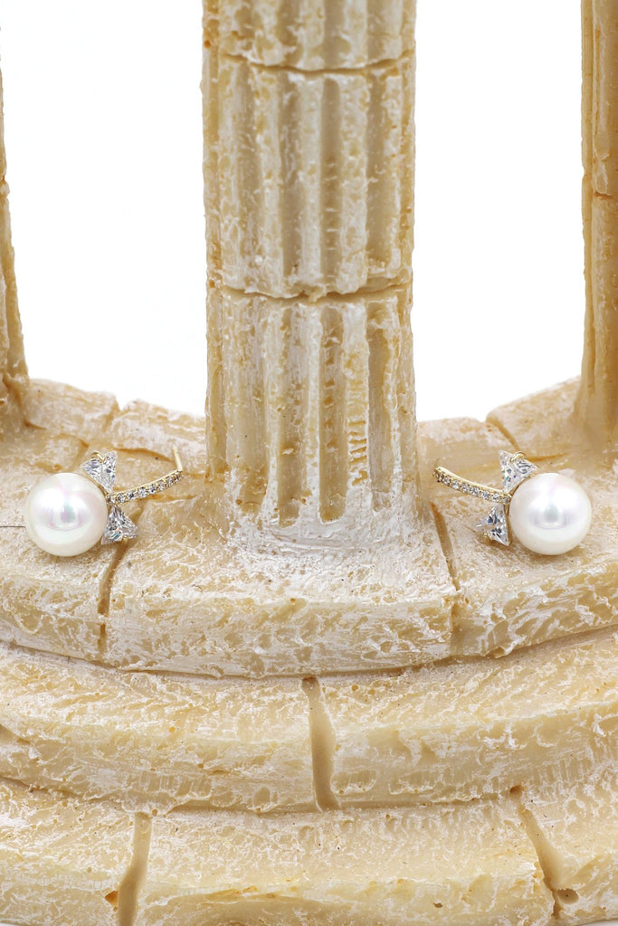 mini bow pearl necklace earring set