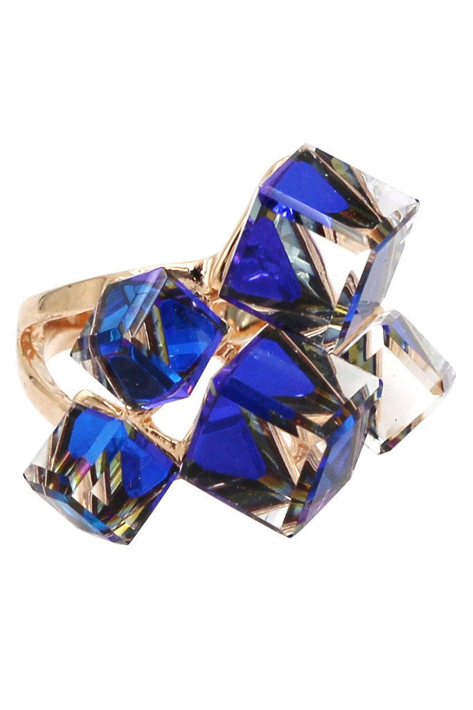 blue square ring earrings set