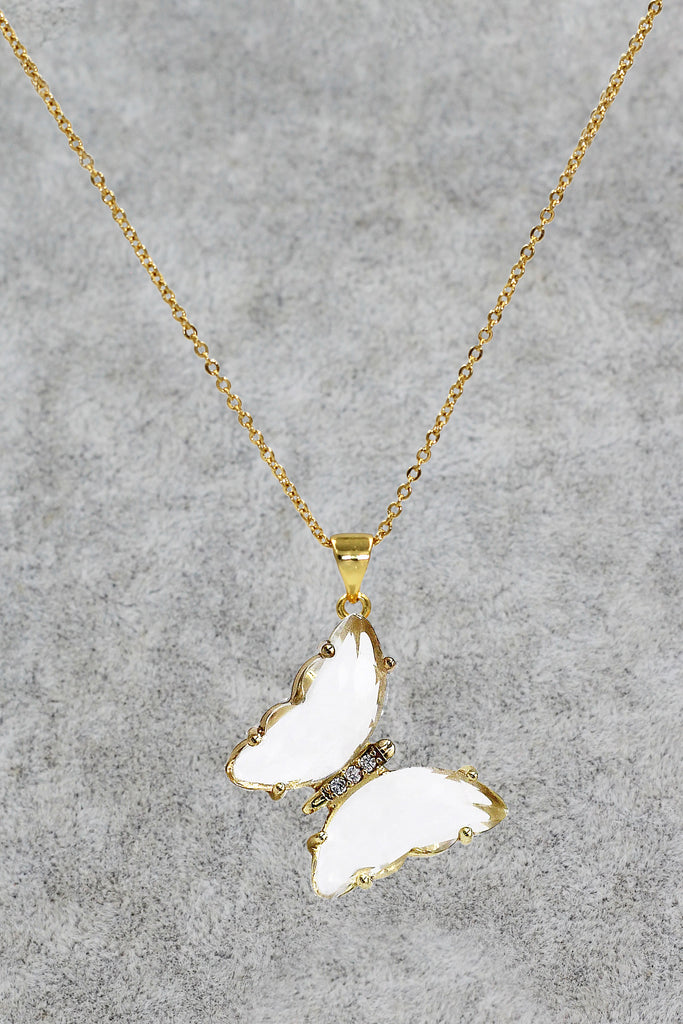 simple colorful crystal butterfly single necklace
