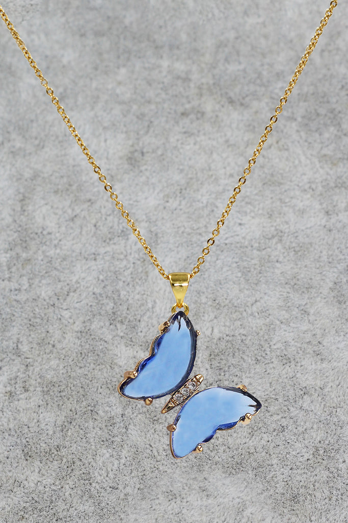 simple colorful crystal butterfly single necklace