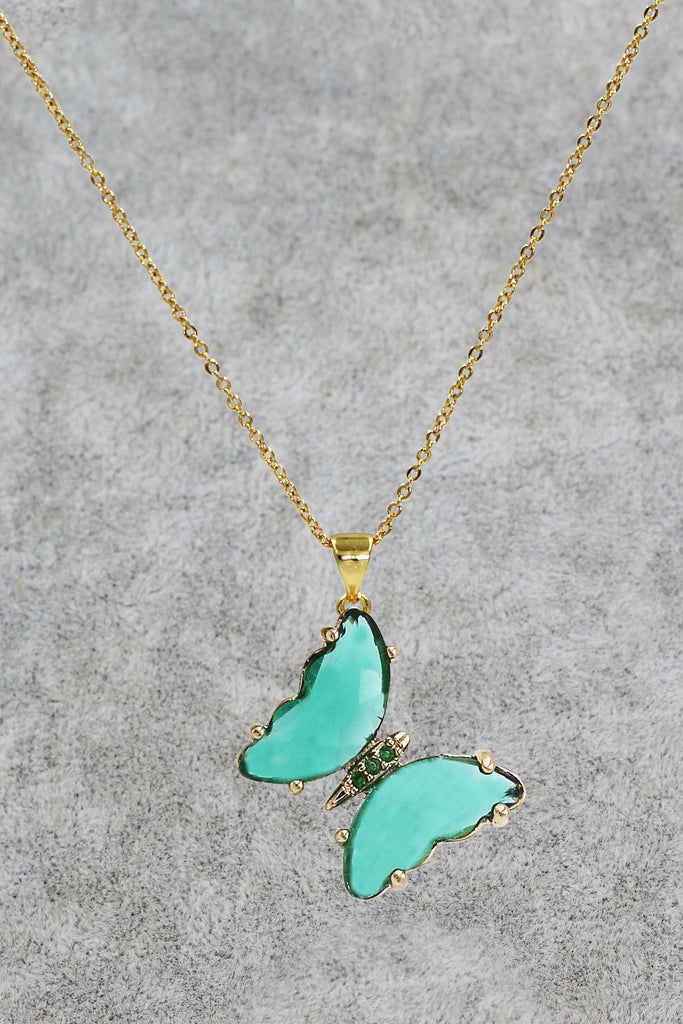 simple colorful crystal butterfly single necklace