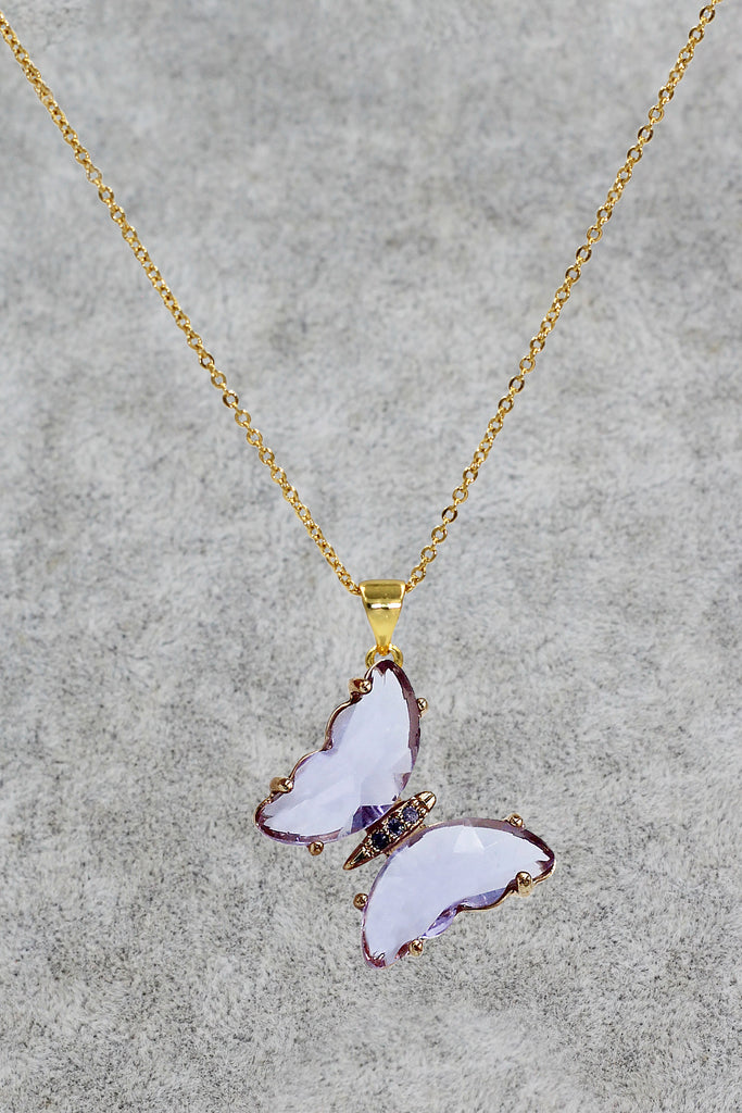 simple colorful crystal butterfly single necklace