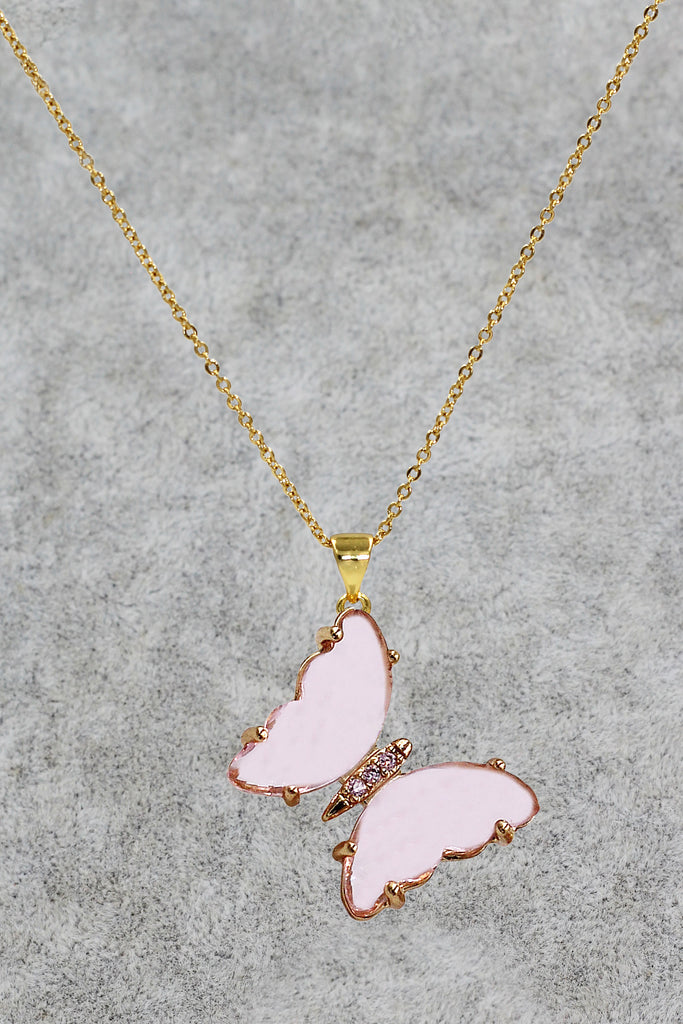 simple colorful crystal butterfly single necklace
