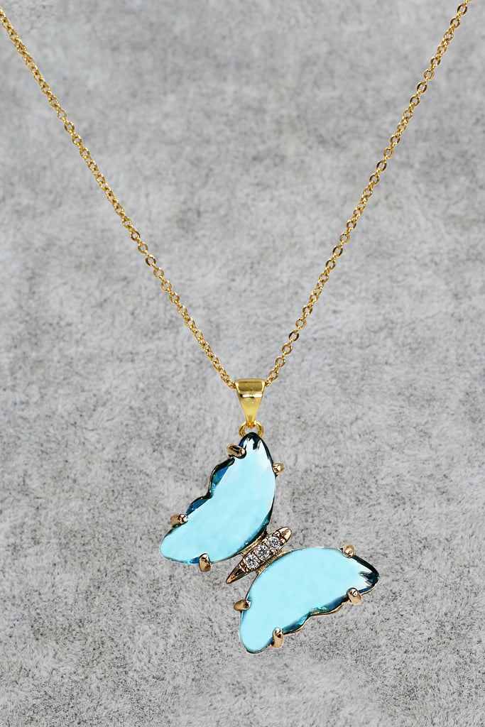 simple colorful crystal butterfly single necklace