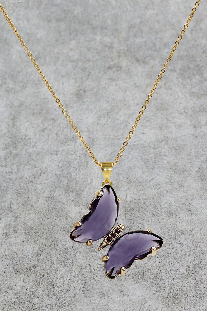 simple colorful crystal butterfly single necklace