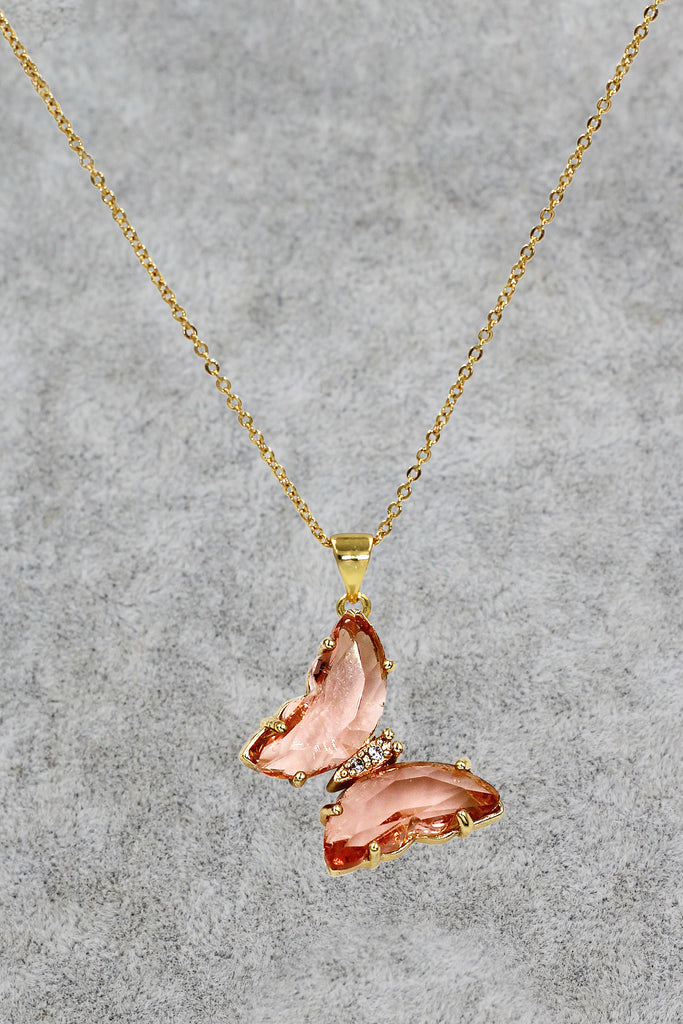 simple colorful crystal butterfly single necklace