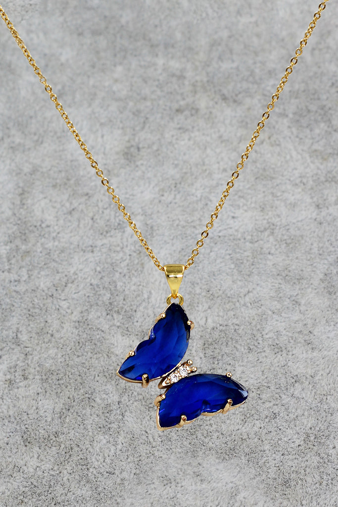 simple colorful crystal butterfly single necklace