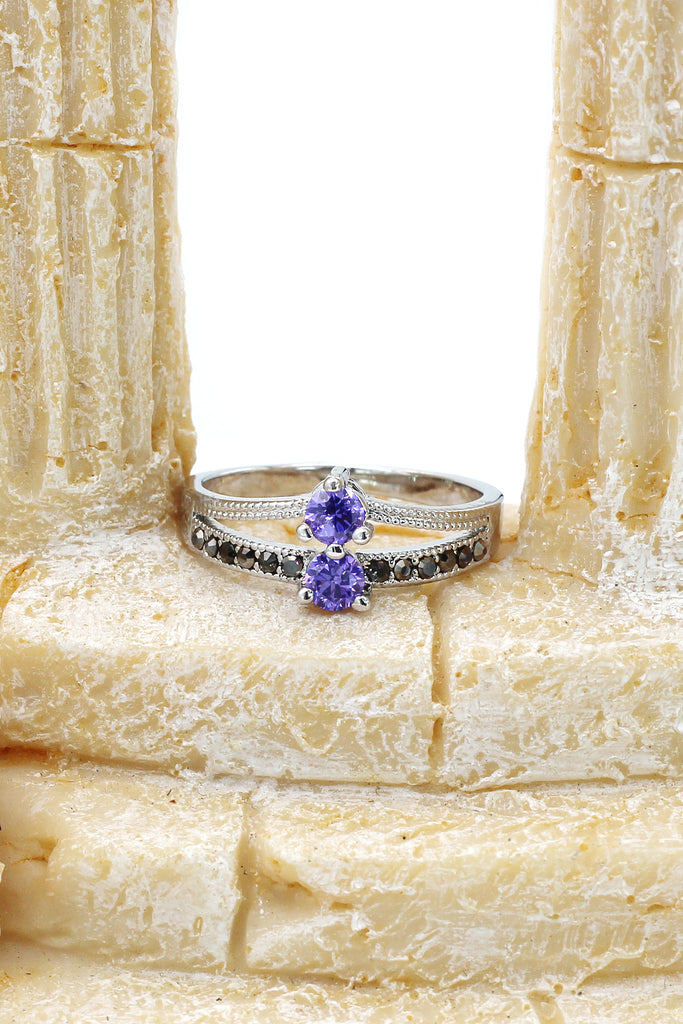 colourful small crystal silver ring