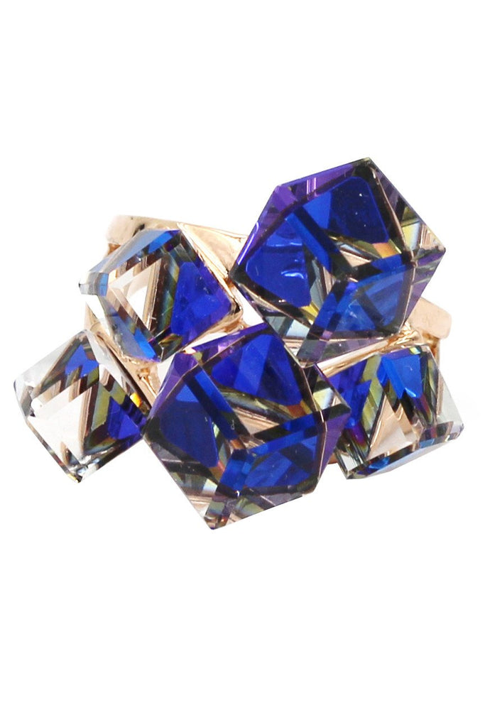 blue square ring earrings set