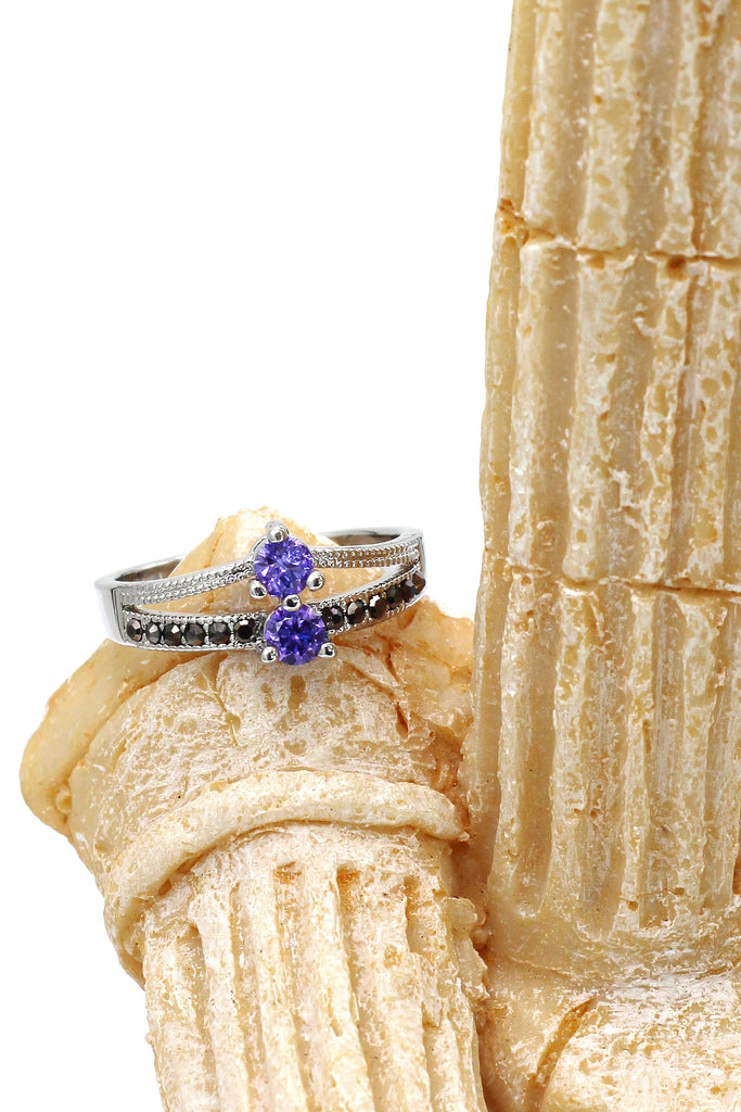 colourful small crystal silver ring