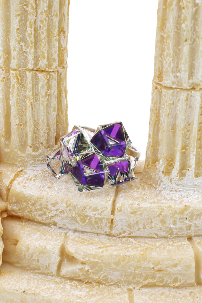 square candy crystal silver ring