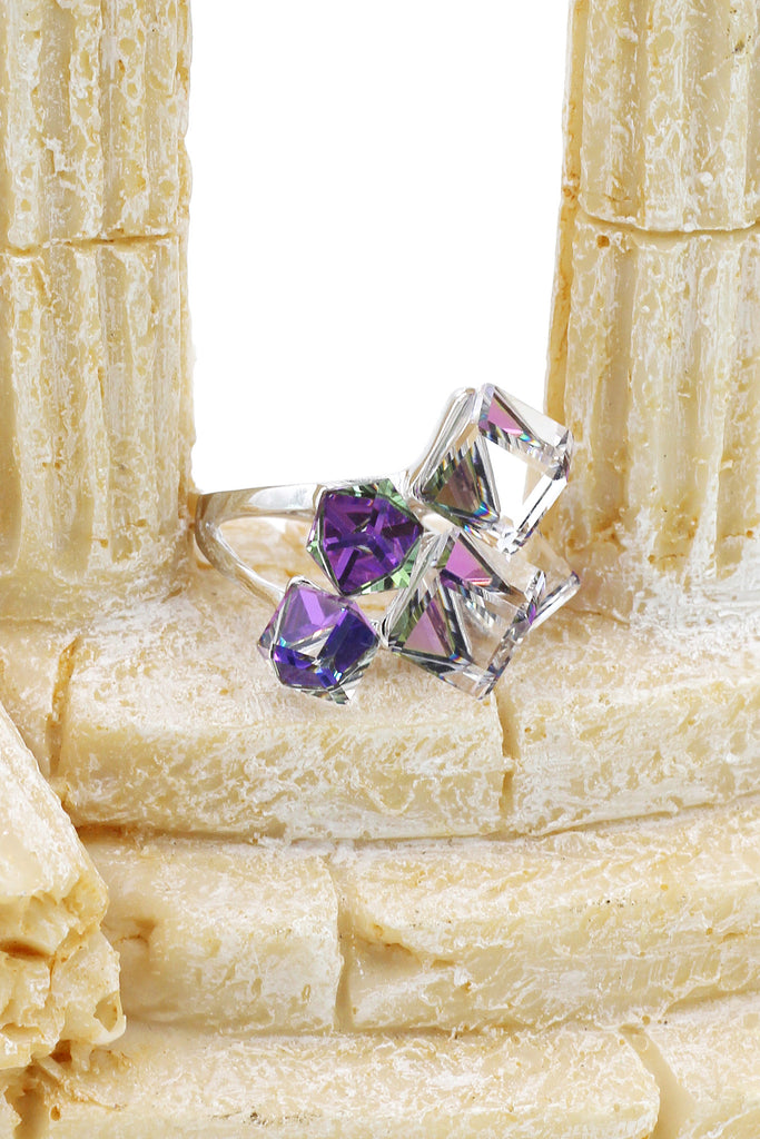 square candy crystal silver ring