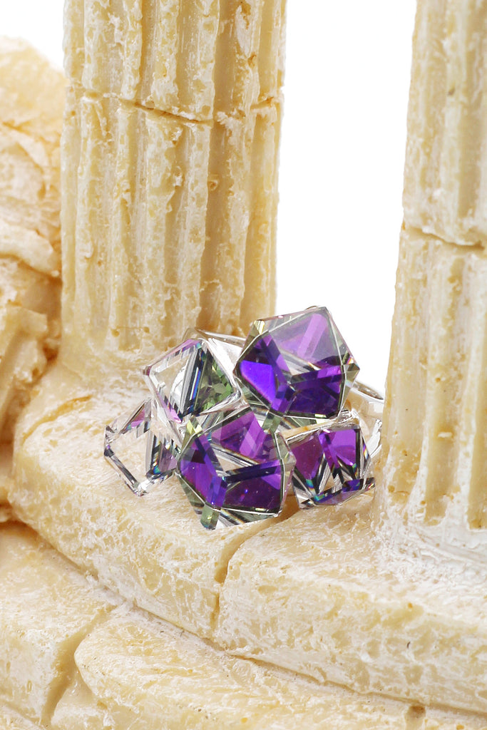 square candy crystal silver ring