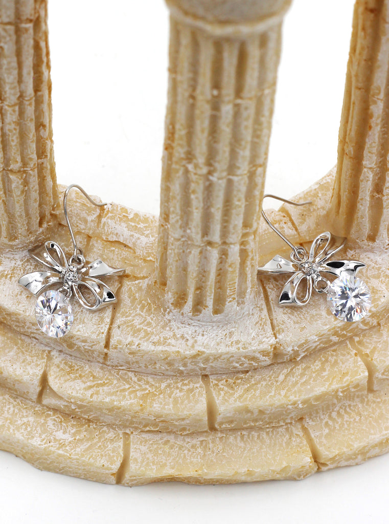 pendant silver bow crystal earrings