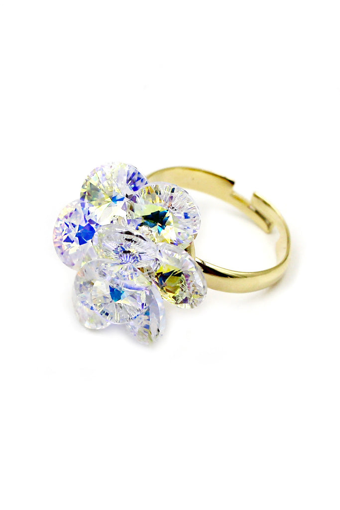 Yellow Crystal Flower Gold Ring