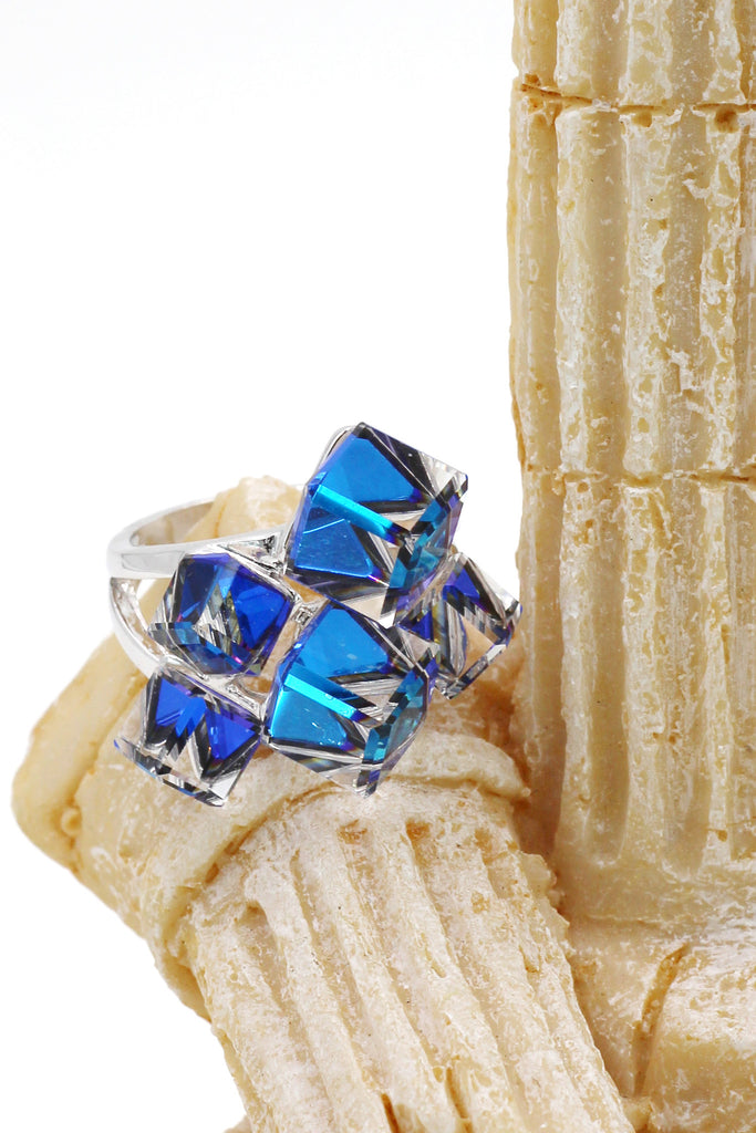 square candy crystal silver ring