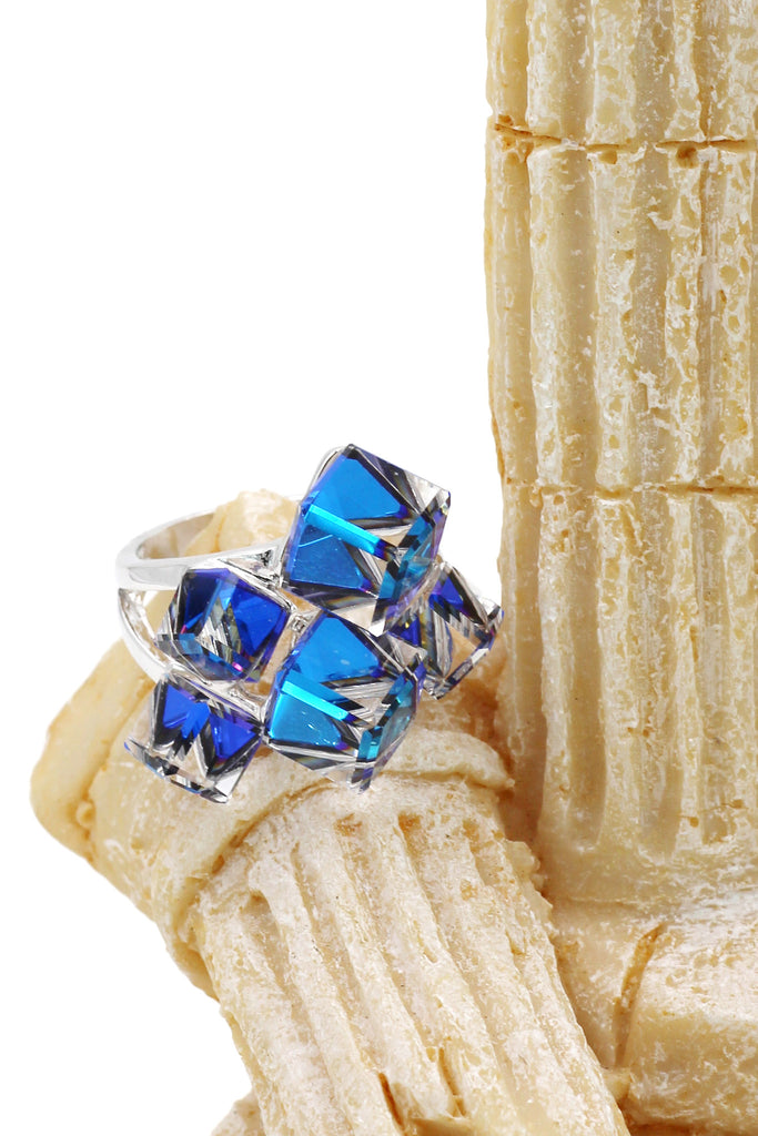 square candy crystal silver ring