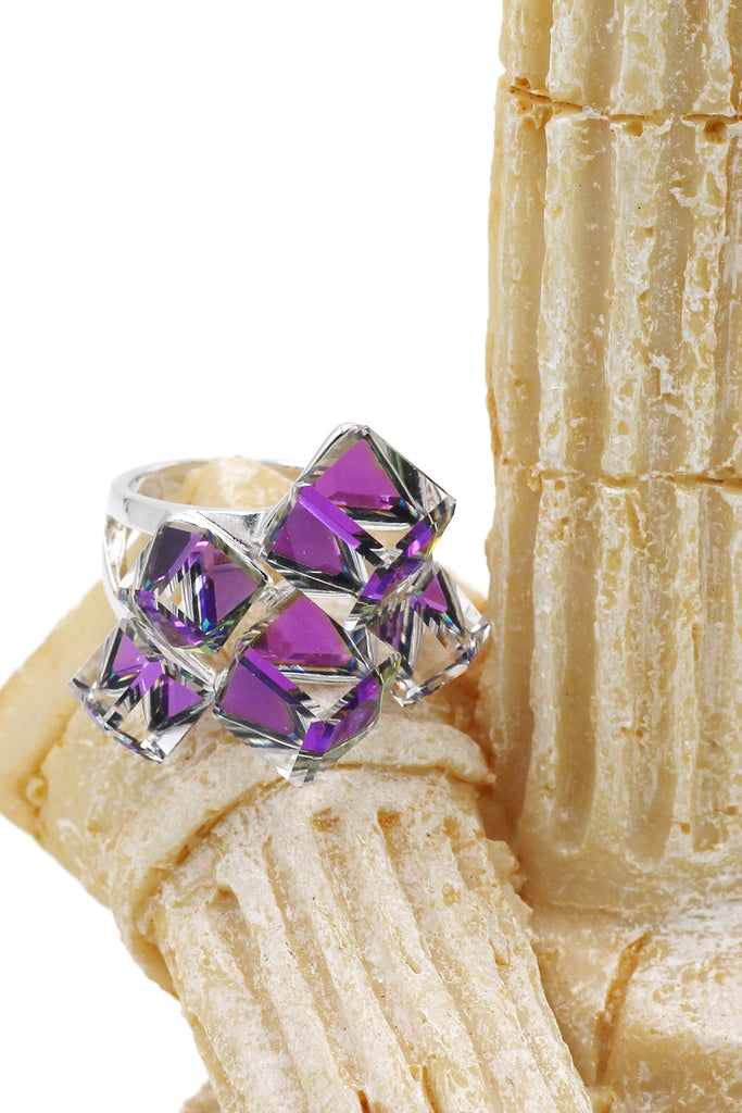 square candy crystal silver ring