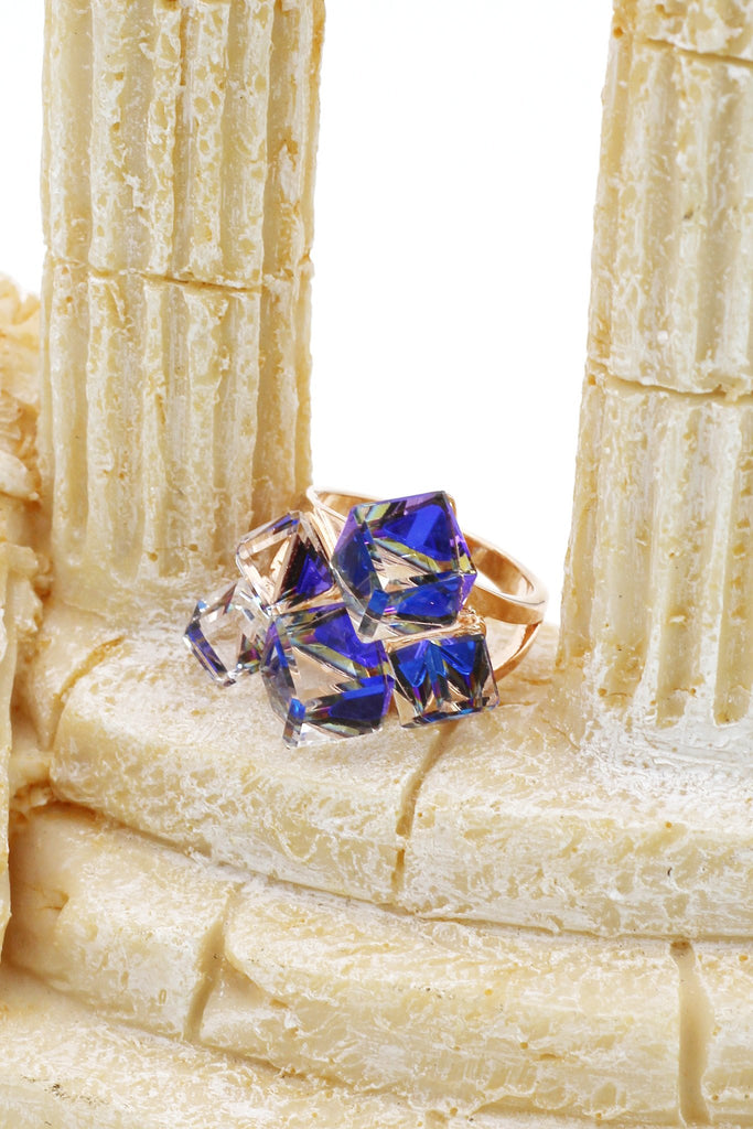 blue square ring earrings set