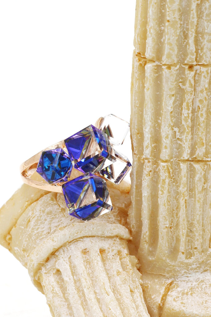 blue square ring earrings set