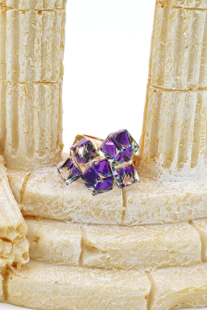 square candy crystal rose gold ring