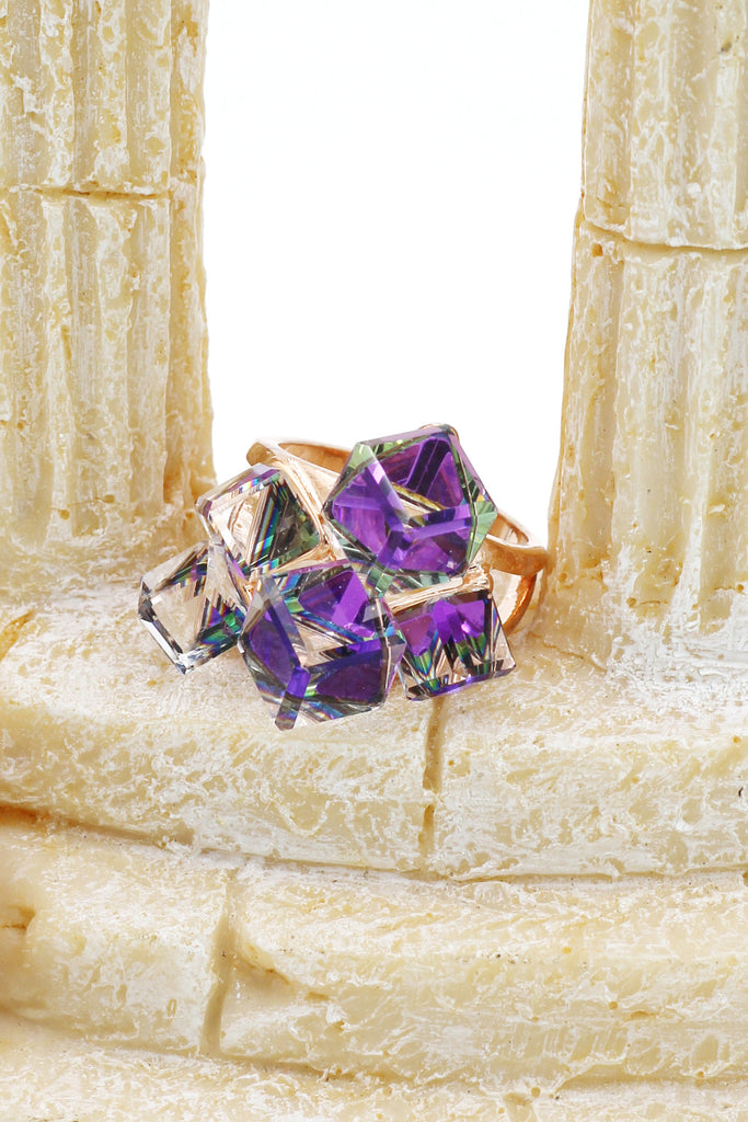 square candy crystal rose gold ring