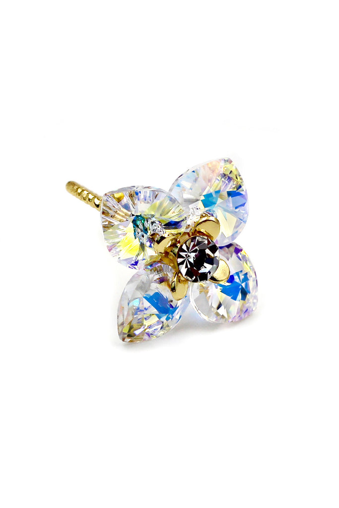 White crystal four petals golden rings