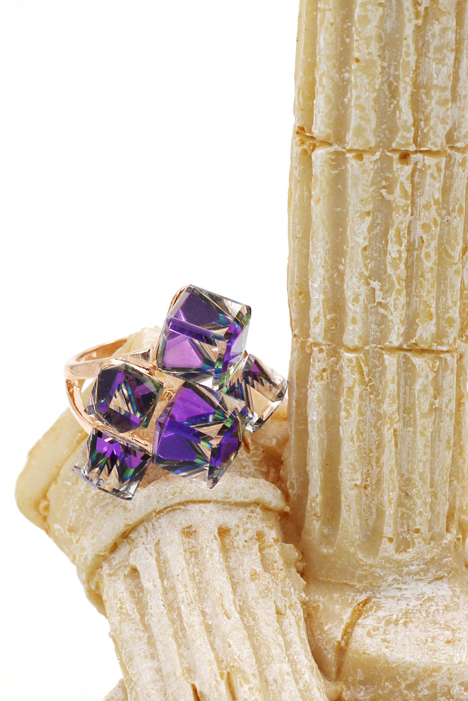 square candy crystal rose gold ring