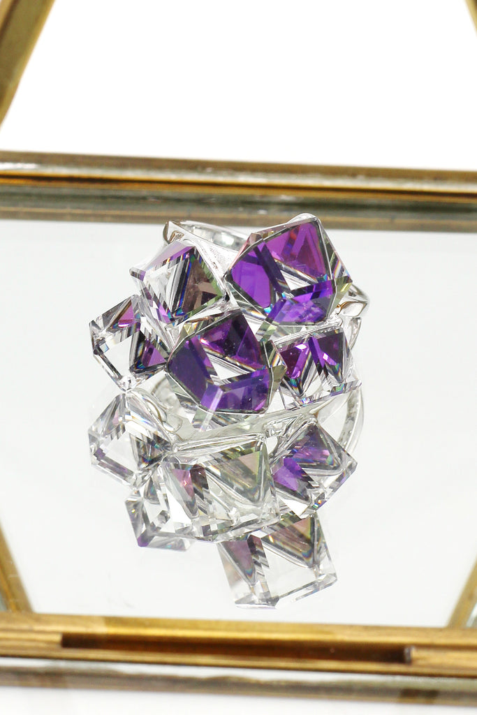 square candy crystal silver ring