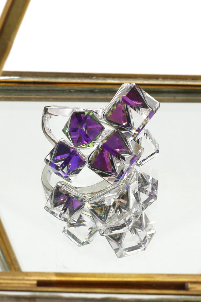 square candy crystal silver ring