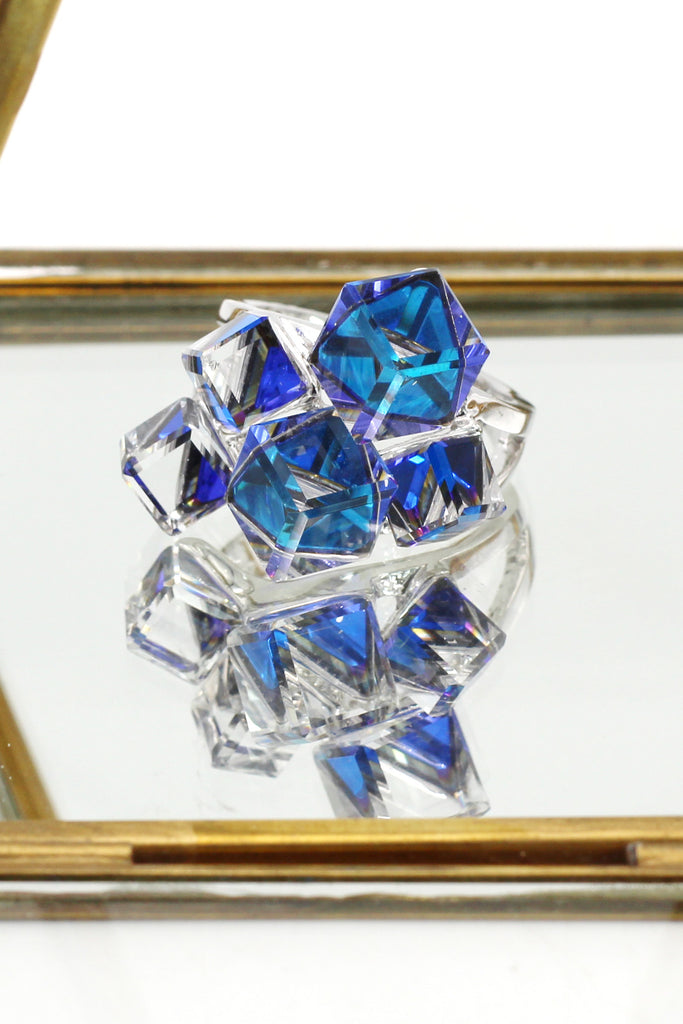 square candy crystal silver ring