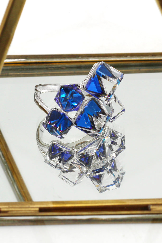 square candy crystal silver ring