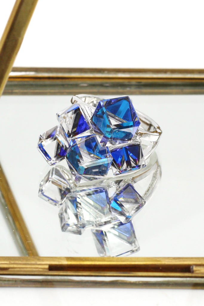 square candy crystal silver ring